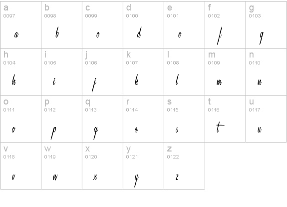 Leisure Script lowercase a-z preview