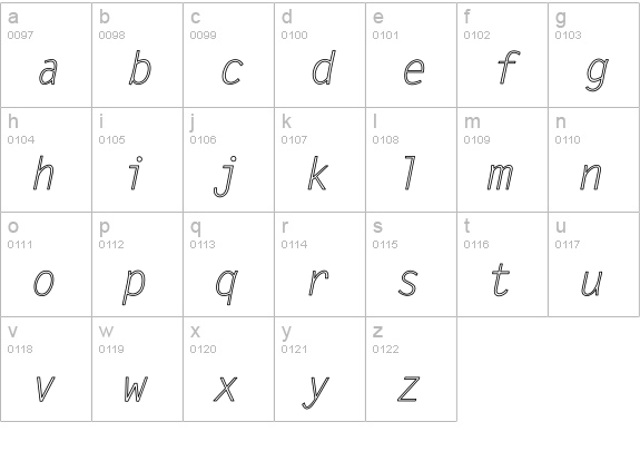 LetterGothic-Italic Hollow lowercase a-z preview