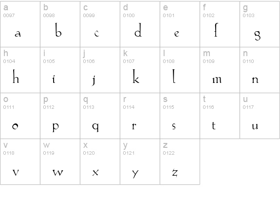 Lilith-Light Regular lowercase a-z preview