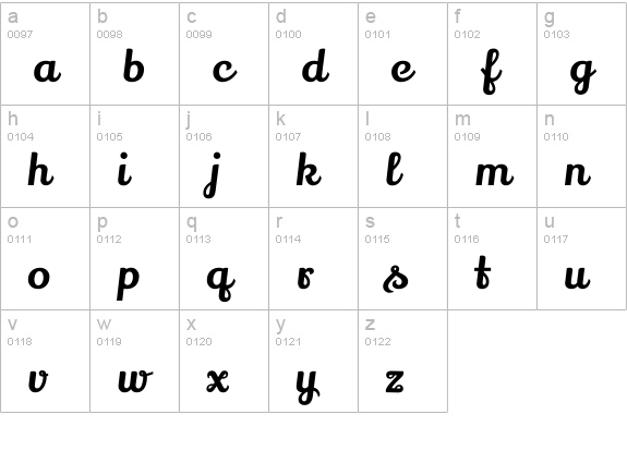 Lily Script One lowercase a-z preview