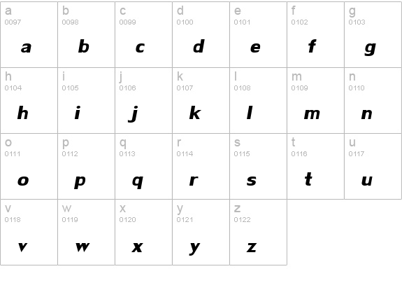 LilyUPC Bold Italic lowercase a-z preview