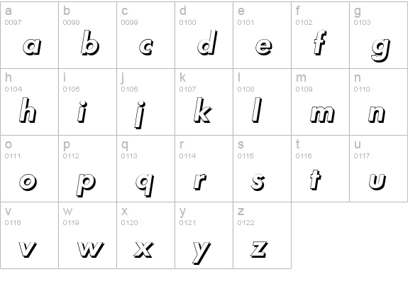 LimerickShadow-BoldItalic lowercase a-z preview