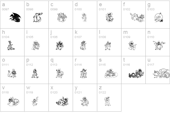 Lisa's Dragons lowercase a-z preview