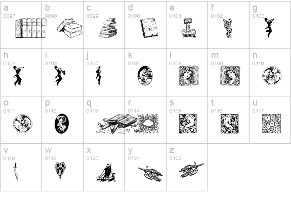 Listemagerens Ny Dingbats lowercase a-z preview