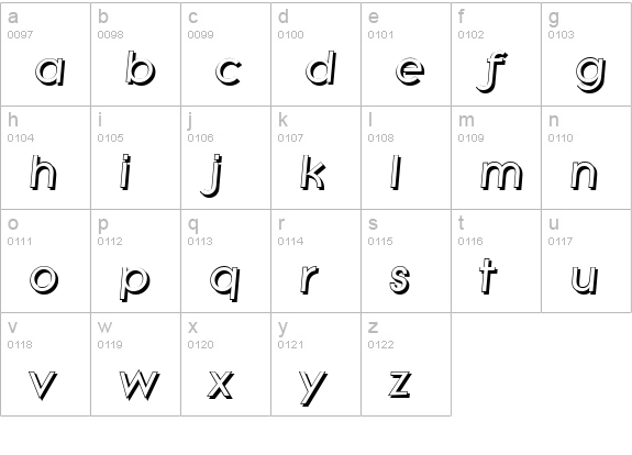 LiteraShadow-BoldItalic lowercase a-z preview