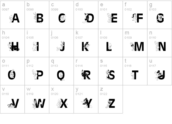 Looney Tunes BT lowercase a-z preview