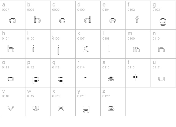 Love Parade outline Bold lowercase a-z preview
