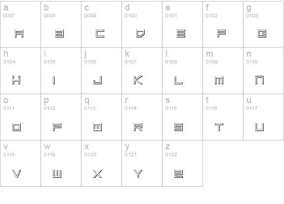 Low Gun Screen Outline lowercase a-z preview