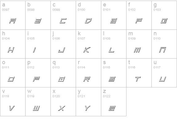Low Gun Screen Outline Italic lowercase a-z preview