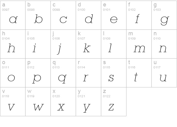 Lubalin Graph Extra Light Oblique BT lowercase a-z preview