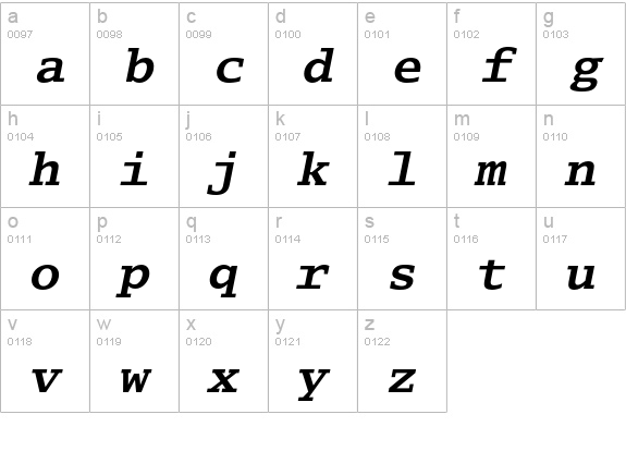 Lucida Typewriter Std Bold Oblique lowercase a-z preview