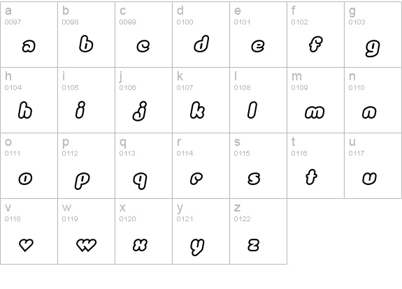 Luvbug-Outline lowercase a-z preview