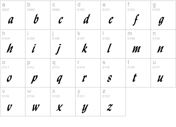 Lynda Cursive Bold lowercase a-z preview