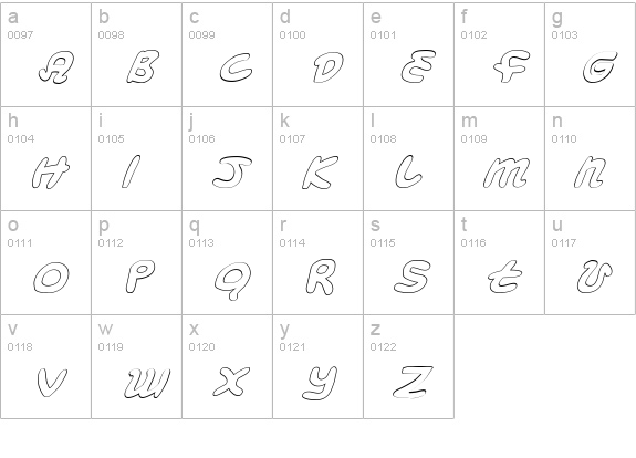 Magic Beans Outline Italic lowercase a-z preview