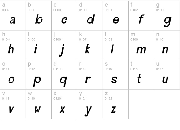 MagooCondensed Italic lowercase a-z preview