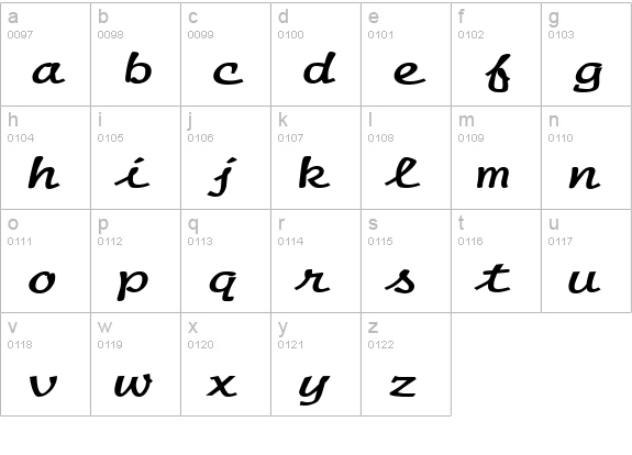 Manuscript Extended Bold lowercase a-z preview