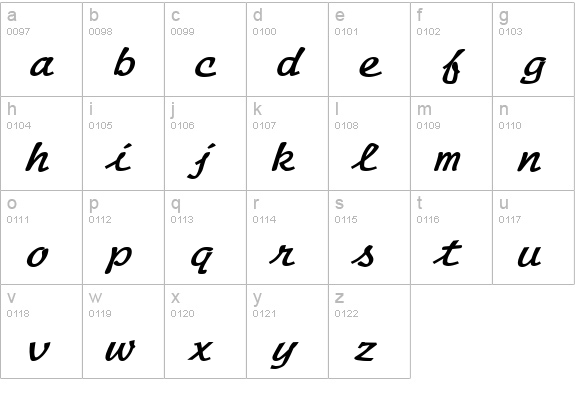 Manuscript Wide BoldItalic lowercase a-z preview