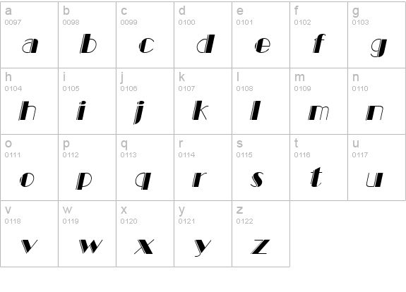 MarqueeEngraved Italic lowercase a-z preview