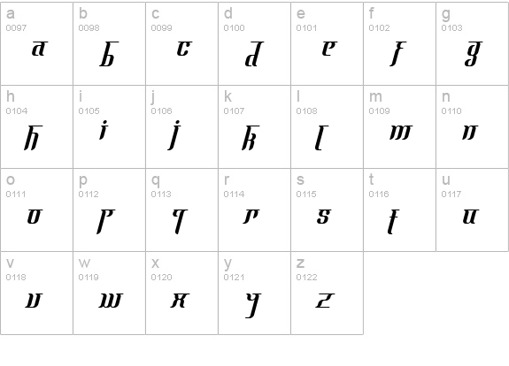 Mata Hari Exotique Italic lowercase a-z preview