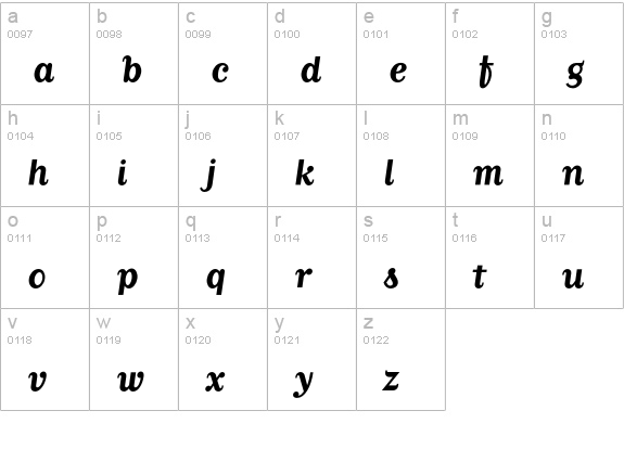 MatrixScriptBold lowercase a-z preview