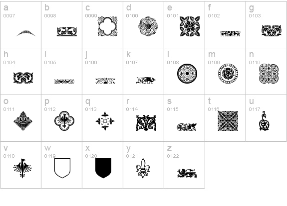 Medieval Dingbats lowercase a-z preview