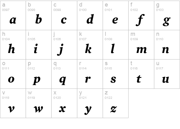 Mercury Text G4 Bold Italic lowercase a-z preview