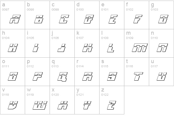 Micronian Laser 3D Italic lowercase a-z preview