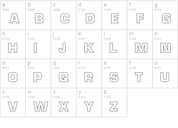MicroTechnicBoldOutline lowercase a-z preview