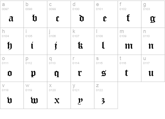Midevil Wide Normal lowercase a-z preview