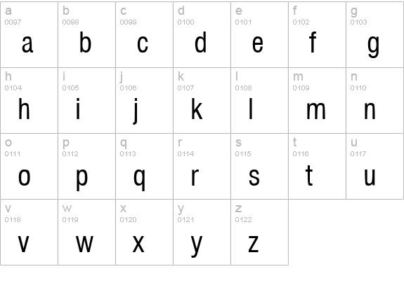 Milford Condensed lowercase a-z preview