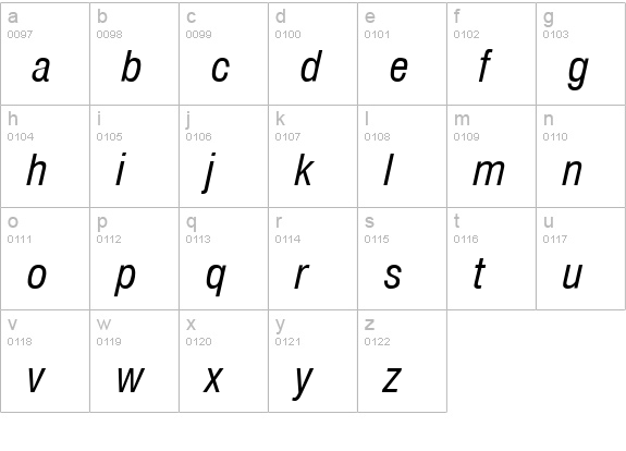 Milford Condensed Italic lowercase a-z preview