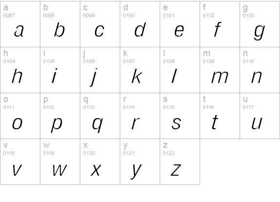 Milford Light Italic lowercase a-z preview