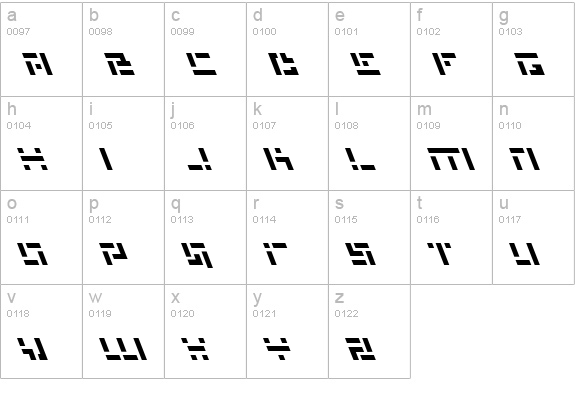 Missile Man Leftalic lowercase a-z preview