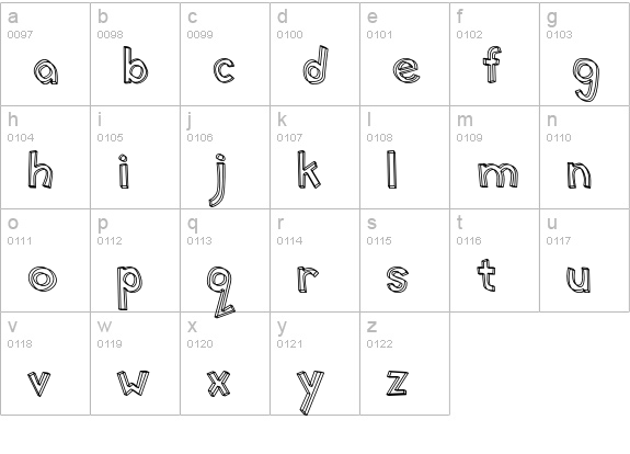 Mitten-Hollow lowercase a-z preview