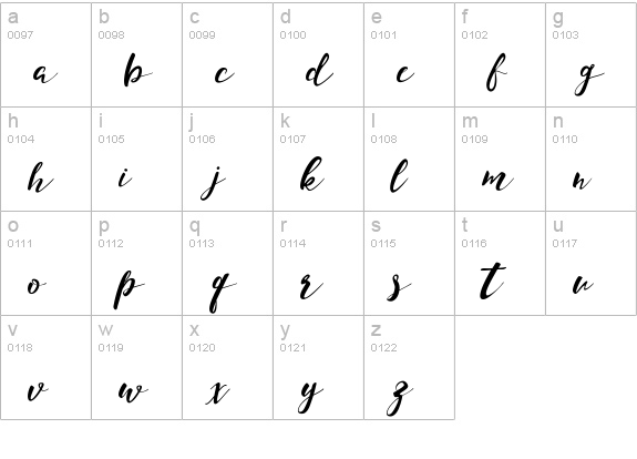 Monica Script lowercase a-z preview