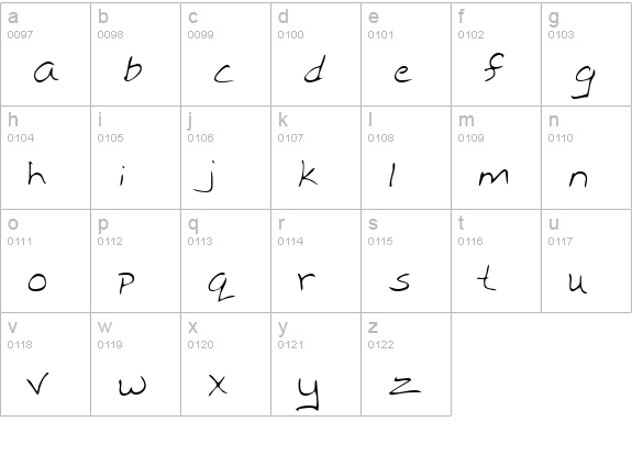 MonicasHand Regular lowercase a-z preview