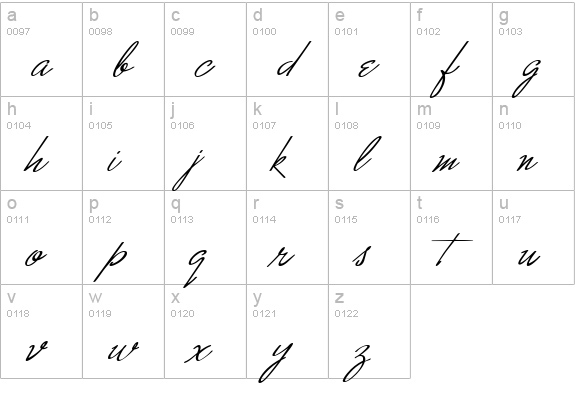 Monika Italic lowercase a-z preview