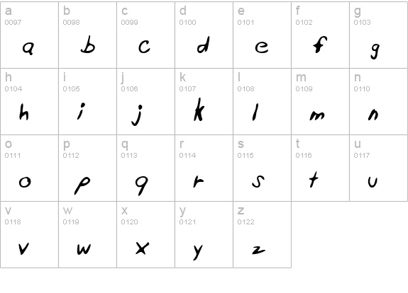 MontysHand Regular lowercase a-z preview