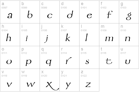 Mordred Italic lowercase a-z preview