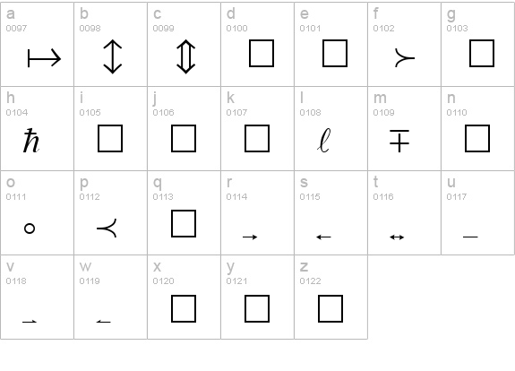 MT Extra Plain lowercase a-z preview