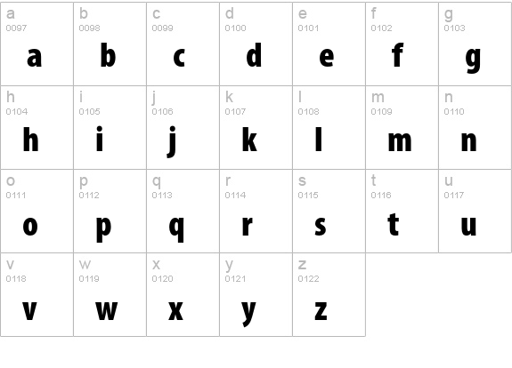 Myriad Pro Black Condensed lowercase a-z preview