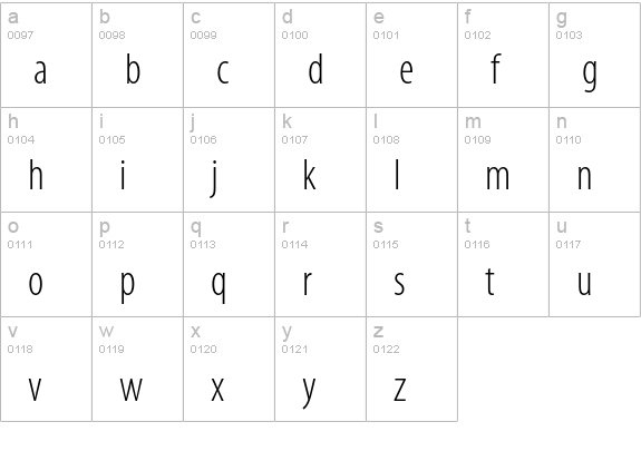 Myriad Pro Light Condensed lowercase a-z preview