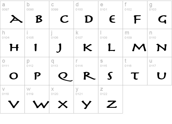 Mythology Extended Bold lowercase a-z preview