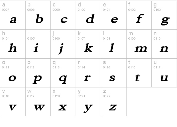 Nadine Condensed Bold Italic lowercase a-z preview