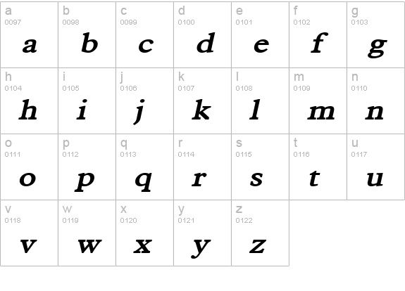 Nadine Wide BoldItalic lowercase a-z preview