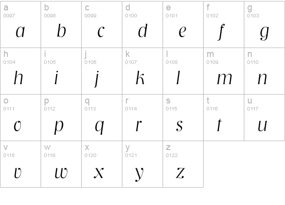 NashvilleEF-ExtraLightItalic lowercase a-z preview