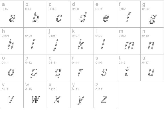 NewsGothic Hollow Italic lowercase a-z preview