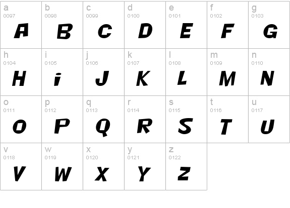 Nightclub BTN Oblique lowercase a-z preview