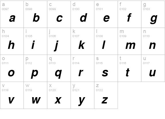 NimbusSanLCY Bold Italic lowercase a-z preview