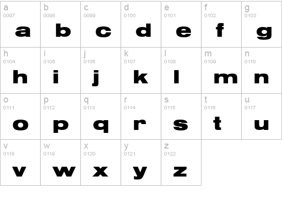 NimbusSanTBlaExt lowercase a-z preview